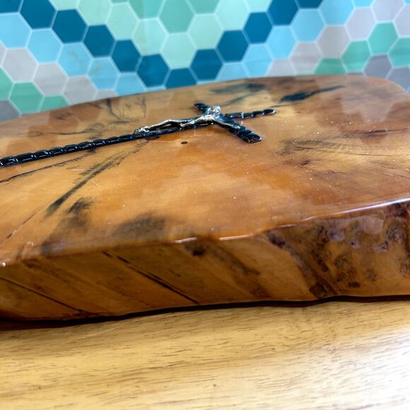 Crucifix on wood  Hand made in the USA 15.5" x 10" cross on raw wood edge slab - Picture 5 of 8